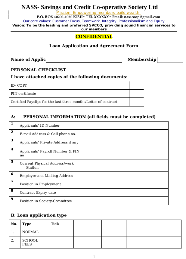 Loan Application Form Screenshot